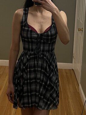 Plaid Mini Dress | Tie Front A-Line Dress | XS